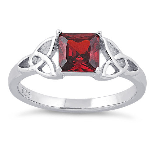 Sterling Silver Celtic Garnet Princess Cut CZ Ring