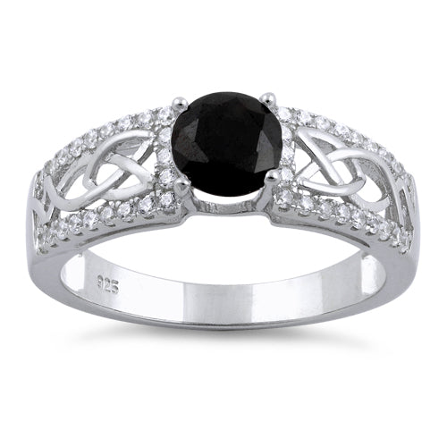 Sterling Silver Celtic Pave Black Round CZ Ring