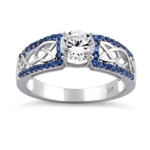 Sterling Silver Celtic Pave Blue CZ Ring