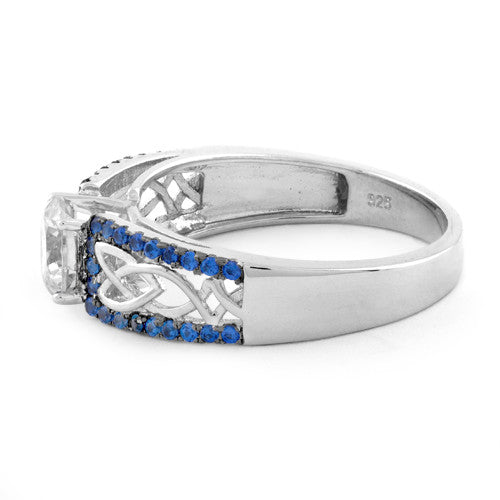 Sterling Silver Celtic Pave Blue CZ Ring