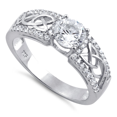 Sterling Silver Celtic Clear Round CZ Ring