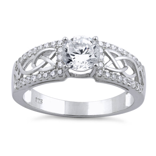 Sterling Silver Celtic Clear Round CZ Ring