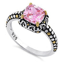 Sterling Silver Celtic Pink Cushion CZ Ring