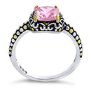 Sterling Silver Celtic Pink Cushion CZ Ring