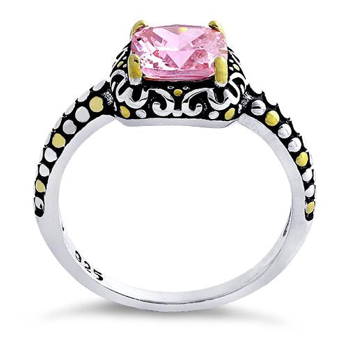 Sterling Silver Celtic Pink Cushion CZ Ring