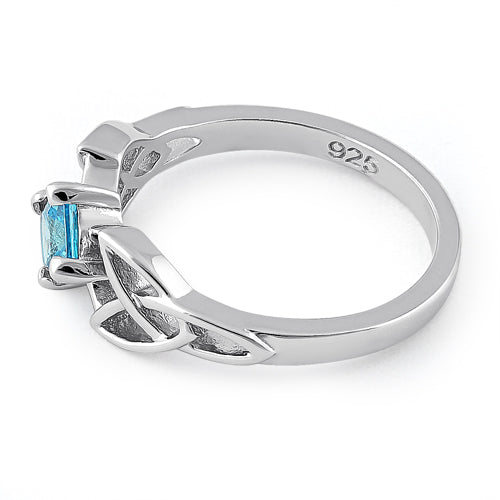 Sterling Silver Celtic Princess Cut Blue Topaz CZ Ring