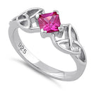 Sterling Silver Celtic Princess Cut Ruby CZ Ring