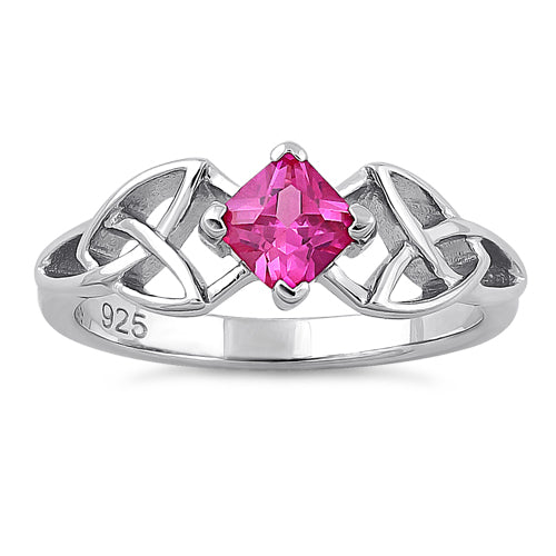 Sterling Silver Celtic Princess Cut Ruby CZ Ring