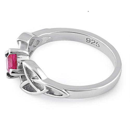 Sterling Silver Celtic Princess Cut Ruby CZ Ring