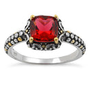 Sterling Silver Celtic Red Cushion CZ Ring