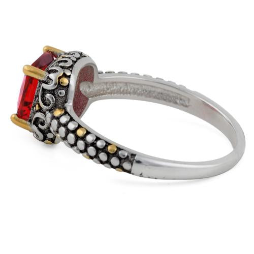 Sterling Silver Celtic Red Cushion CZ Ring