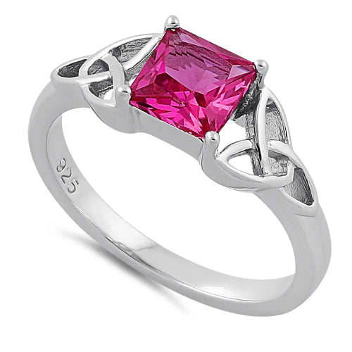 Sterling Silver Celtic Pink Princess Cut CZ Ring