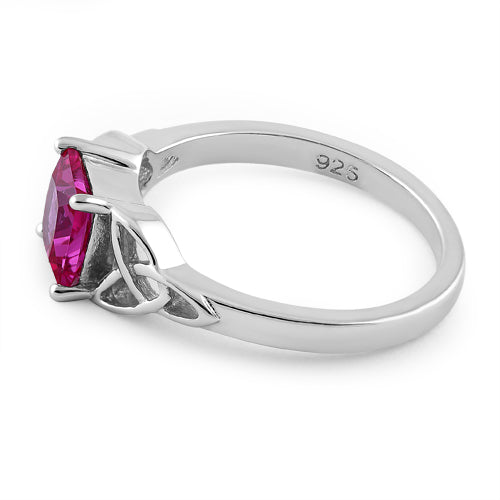 Sterling Silver Celtic Pink Princess Cut CZ Ring