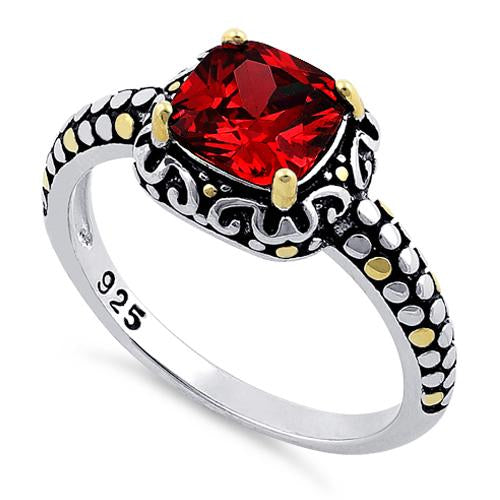 Sterling Silver Celtic Red Cushion CZ Ring