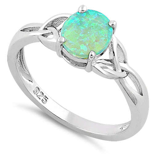 Sterling Silver Center Stone Charmed Green Lab Opal Ring