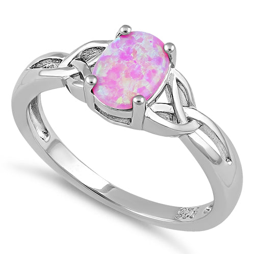 Sterling Silver Center Stone Charmed Pink Lab Opal Ring