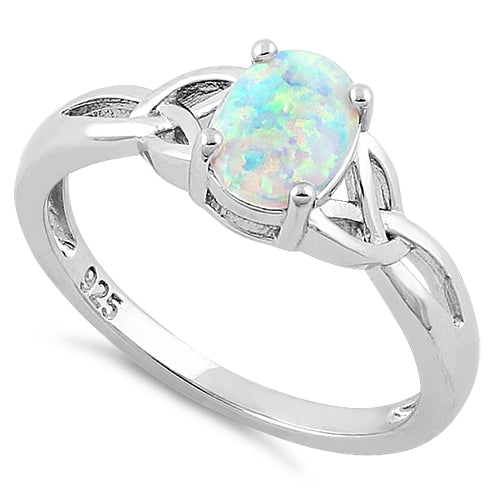 Sterling Silver Oval Celtic White Lab Opal Ring