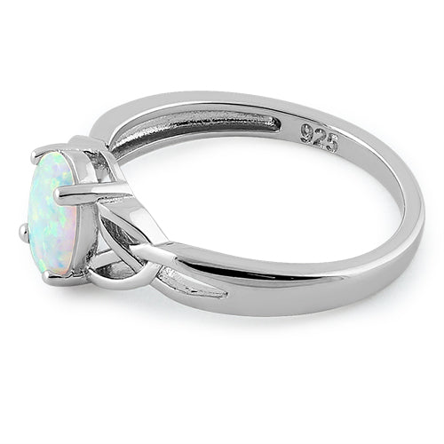 White Simulated Opal Horseshoe Ring - Good Luck Charm, .925 Sterling Silver Band, Size 10