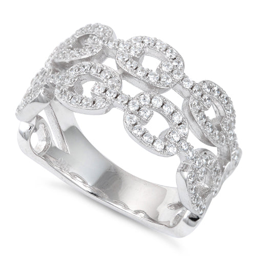 Sterling Silver Chain Link CZ Ring