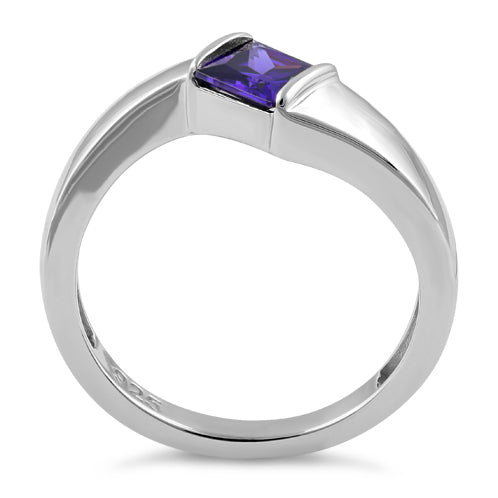 Sterling Silver Channel Bar Square Amethyst CZ Ring
