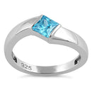 Sterling Silver Channel Bar Square Aqua CZ Ring