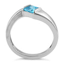 Sterling Silver Channel Bar Square Aqua CZ Ring
