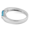 Sterling Silver Channel Bar Square Aqua CZ Ring