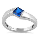 Sterling Silver Channel Bar Square Blue Spinel CZ Ring