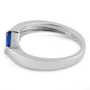 Sterling Silver Channel Bar Square Blue Spinel CZ Ring