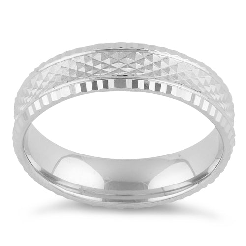 Sterling Silver Checkered Wedding Band Ring