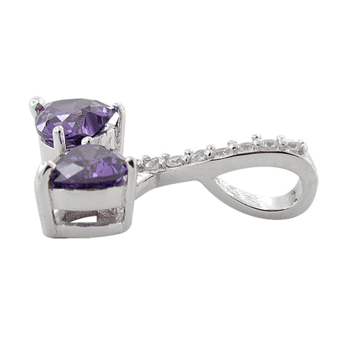 Sterling Silver Cherry Hearts Amethyst CZ Pendant