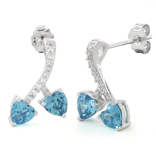 Sterling Silver Cherry Hearts Blue Topaz CZ Earrings