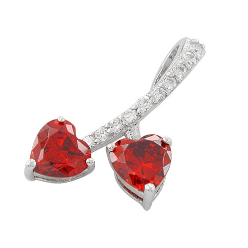 Sterling Silver Cherry Hearts Garnet CZ Pendant