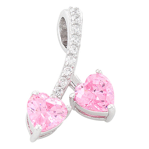 Sterling Silver Cherry Hearts Pink CZ Pendant