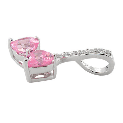 Sterling Silver Cherry Hearts Pink CZ Pendant