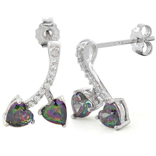 Sterling Silver Cherry Hearts Rainbow Topaz CZ Earrings