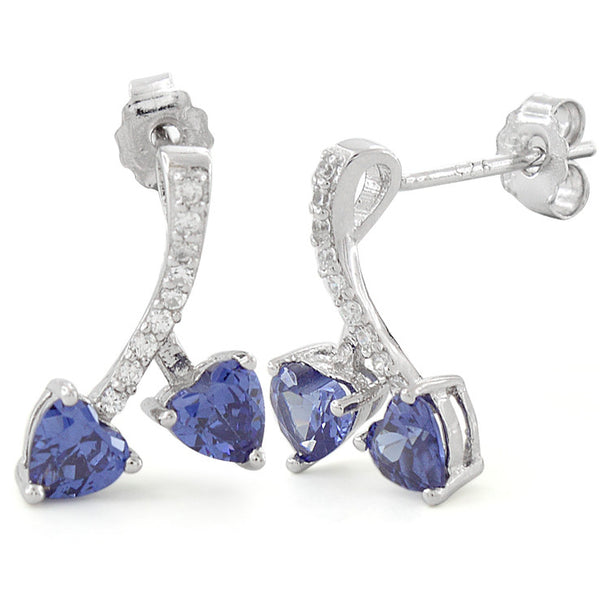 Sterling Silver Cherry Hearts Tanzanite CZ Earrings