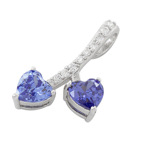 Sterling Silver Cherry Hearts Tanzanite CZ Pendant