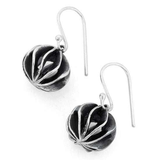 Sterling Silver Chinese Lantern Oxidized Dangle Earrings