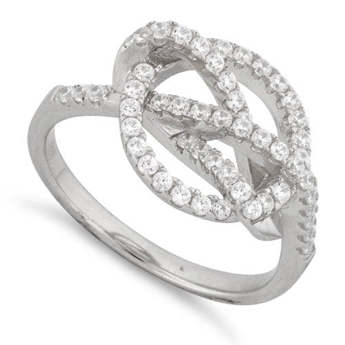 Sterling Silver Circle Twisted Pave CZ Ring