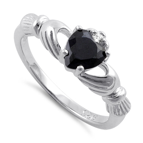 Sterling Silver Claddagh Black CZ Ring