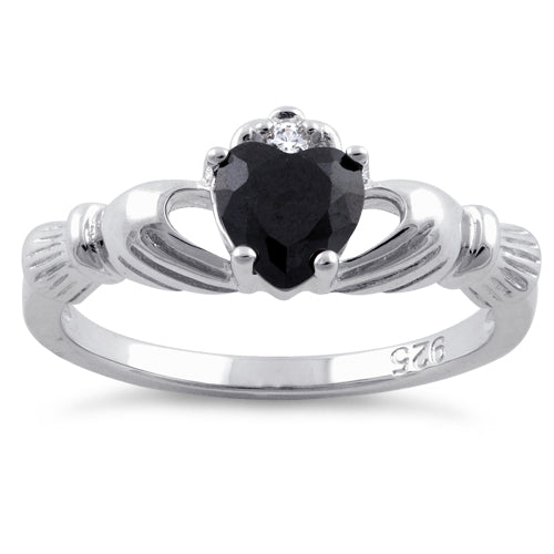 Sterling Silver Claddagh Black CZ Ring