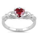 Sterling Silver Claddagh Garnet CZ Ring