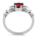 Sterling Silver Claddagh Garnet CZ Ring