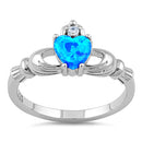 Sterling Silver Claddagh Lab Opal CZ Ring