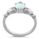 Sterling Silver Claddagh White Lab Opal CZ Ring