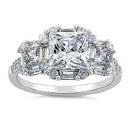 Sterling Silver Classic Princess, Emerald & Round Cut Clear CZ Ring