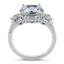 Sterling Silver Classic Princess, Emerald & Round Cut Clear CZ Ring