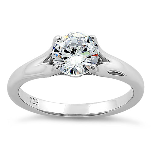 Sterling Silver Classic Round Cut Clear CZ Ring