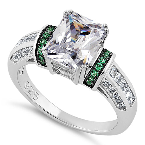 Sterling Silver Clear Emerald Cut Emerald CZ Ring